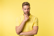 © be free - Male fashion. Mature hipster with beard. caucasian guy with moustache. Bearded man. Facial care. Male beauty and fashion look of vogue model. man on yellow background. Confident and stylish beauty
