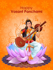 Wall Mural - Goddess Saraswati for Vasant Panchami Puja of India