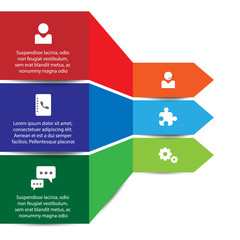 Vector fold three color arrows infographic with simple icons