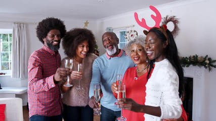 Wall Mural - Portrait Of Parents With Adult Offspring Making A Toast With Champagne As They Celebrate Christmas Together