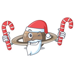 Poster - Santa with candy planet saturn above the sky cartoon