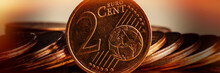 Stacks Of Euro And Euro Cent Coins.  Web Banner.