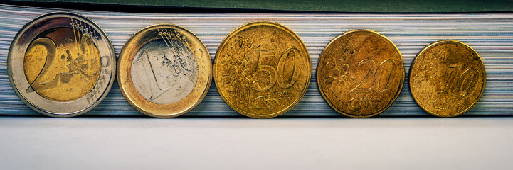 Coins of euro and eurocents. Web banner.