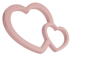 Pink heart shaped frame isolated on white background 3D illustration.