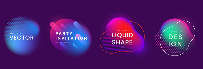 Wall Mural - set of abstract liquid banners in different neon colors. modern fluid gradient elements with light e