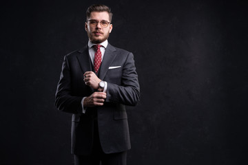 Elegant young handsome man. Studio fashion portrait