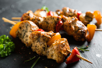 Juicy kebab of chicken and bell peppers