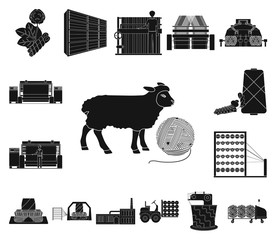 Wall Mural - Textile industry black icons in set collection for design.Textile equipment and fabrics vector symbol stock web illustration.