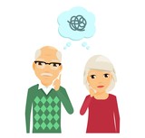 Fototapeta Dinusie - Older people. The elderly man and woman thought about the solution of the problem. Speech bubble. In flat style on white background. Cartoon.