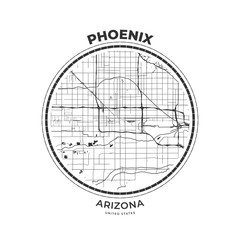 Wall Mural - T-shirt map badge of Phoenix, Arizona