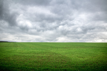 grey storm clouds above green grass field