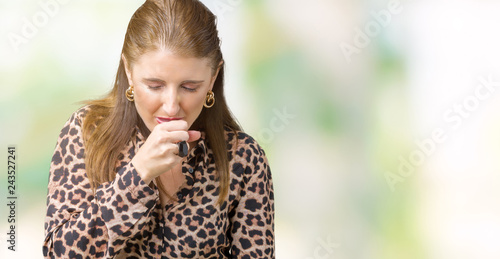 Beautiful Middle Age Mature Rich Woman Wearing Leopard Dress Over