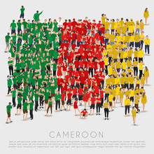 Crowd Of People In Shape Of Cameroon Flag : Vector Illustration
