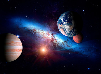 Wall Mural - planets of the solar system against the background of a spiral galaxy in space. elements of this ima