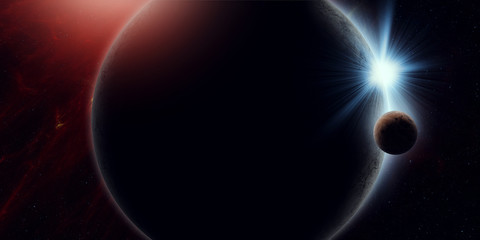 Wall Mural - eclipse planet and moon surreal space illustration
