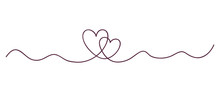 Continuous Line Art Drawing. Couple Of Hearts Symbolize Love. Abstract Hearts Woman And Man. Vector Illustration