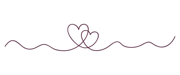 continuous line art drawing. couple of hearts symbolize love. abstract hearts woman and man. vector 