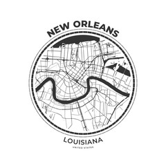 Wall Mural - T-shirt map badge of New Orleans, Louisiana