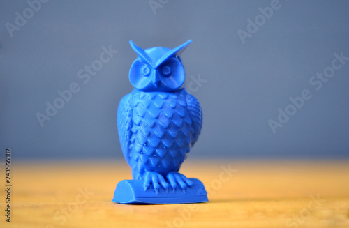 One Object Of Blue Color Printed 3d Printer Is Stands On Yellow Table On Background Of Gray Blue Brick Wall Close Up Concept Progressive Modern Additive Technology For 3d Printing Buy This