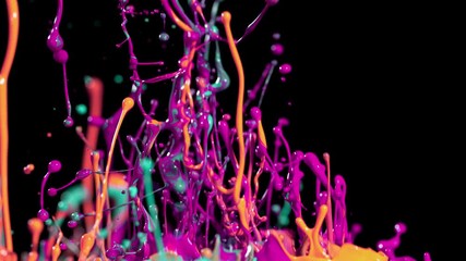 Poster - Super slow motion of dancing colours shapes isolated on black background.