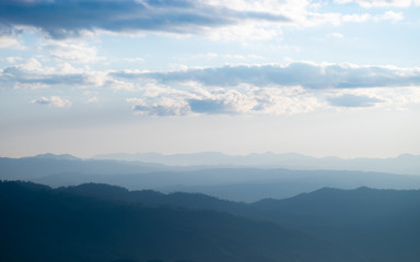 Morning fresh air on a high mountain peak with a new morning sunrise