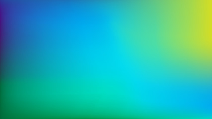 Blue to Lime Green Blurred Vector Background. Navy Blue, Turquoise, Yellow, Green Gradient Mesh. Trendy Out-of-focus Effect. Dramatic Saturated Colors. HD format Proportions. Horizontal Layout.