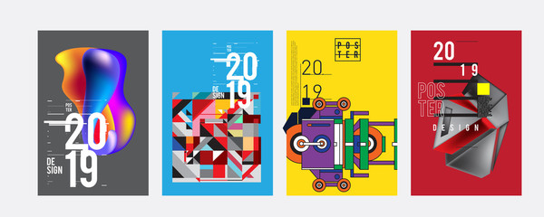 2019 New Poster Design Template. Trendy Vector Typography and Colorful Illustration Collage for Cover and Page Layout Design Template in eps10