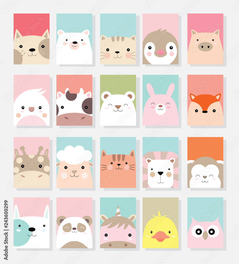 Cute baby animal card cartoon hand drawn style Stock Vector | Adobe Stock