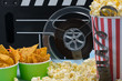 popcorn and videotape movie background concept