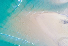 Aerial View Idyllic White Sand Sea Beach Turquoise Water