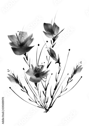 Watercolor Vintage Postcard Black Monochrome Gray Card