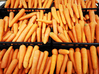 carrot in black basket sold in supermarket, Thailand.