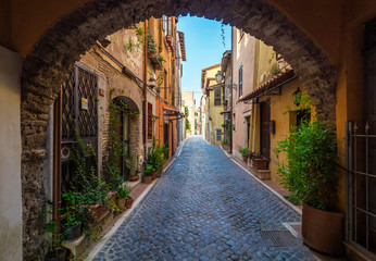 Wall Mural - Monterotondo (Italy) - A city in metropolitan area of Rome, on the Sabina countryside hills. Here a view of nice historical center.