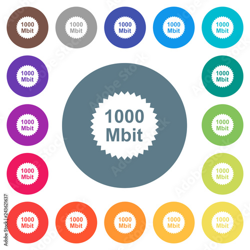 Fotografía 1000 mbit guarantee sticker flat white icons on round color backgrounds