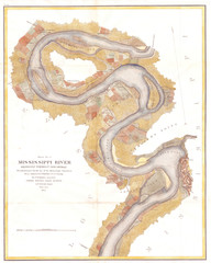 Fototapete - 1864, U.S.C.S. Chart of the Mississippi River Grand Gulf to New Carthage, Jefferson Davis Plantation