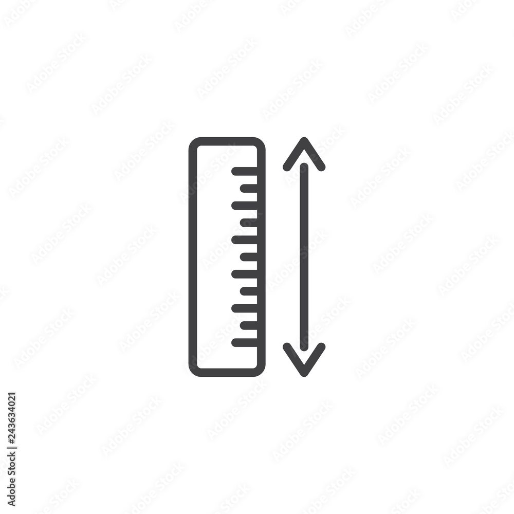 Measure ruler line icon. linear style sign for mobile concept and web design. Ruler and arrow outline vector icon. Symbol, logo illustration. Pixel perfect vector graphics - obrazy, fototapety, plakaty 