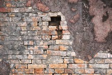 Funky Ancient Brick Wall With Crumbling Plaster Abstract Horizontal Background Texture