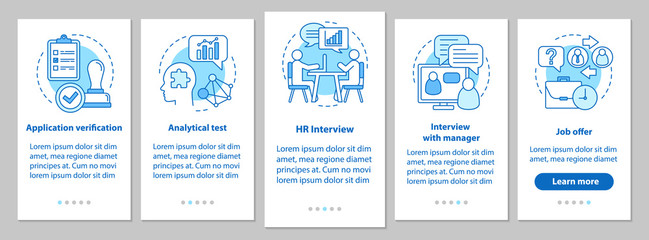 Headhunting onboarding mobile app page screen with linear concep