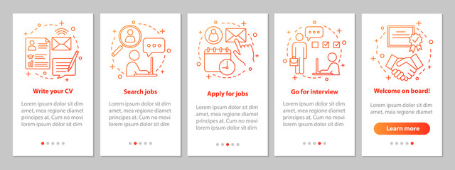 Job searching onboarding mobile app page screen with linear conc