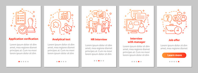 Headhunting onboarding mobile app page screen with linear concep