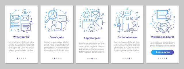 Job searching onboarding mobile app page screen with linear conc