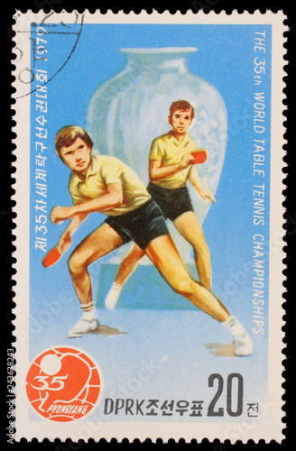 Stamp Printed By North Korea Shows Ping Pong Players World Table