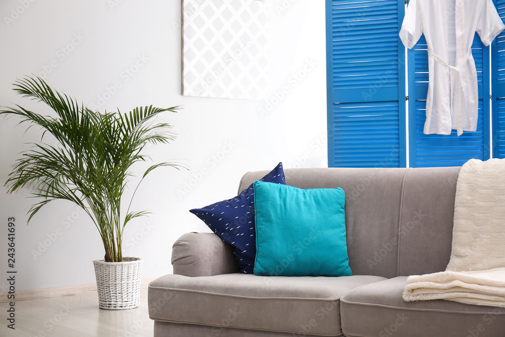 Interior of beautiful room with comfortable sofa