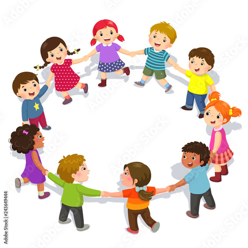 Happy Kids Holding Hands In A Circle Cute Boys And Girls Having Fun Stock Vector Adobe Stock