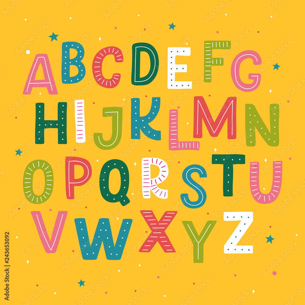 Cute hand drawn alphabet made in vector. Doodle letters for your design ...