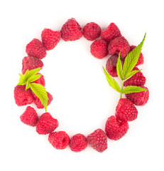 Canvas Print - wreath made of raspberries on white background