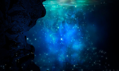 Wall Mural - the depth of the sea water, the ocean floor, the rays of the sun through the water, the underwater w