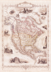Fototapete - 1850, Tallis Map of North America, Texas at fullest