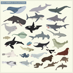 Set of sea animals on a light background