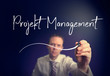 A businessman writing a Project Management 